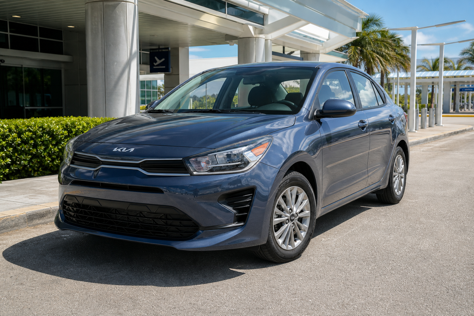 Kia Rio 2025 color azul acero en categoría Gama media