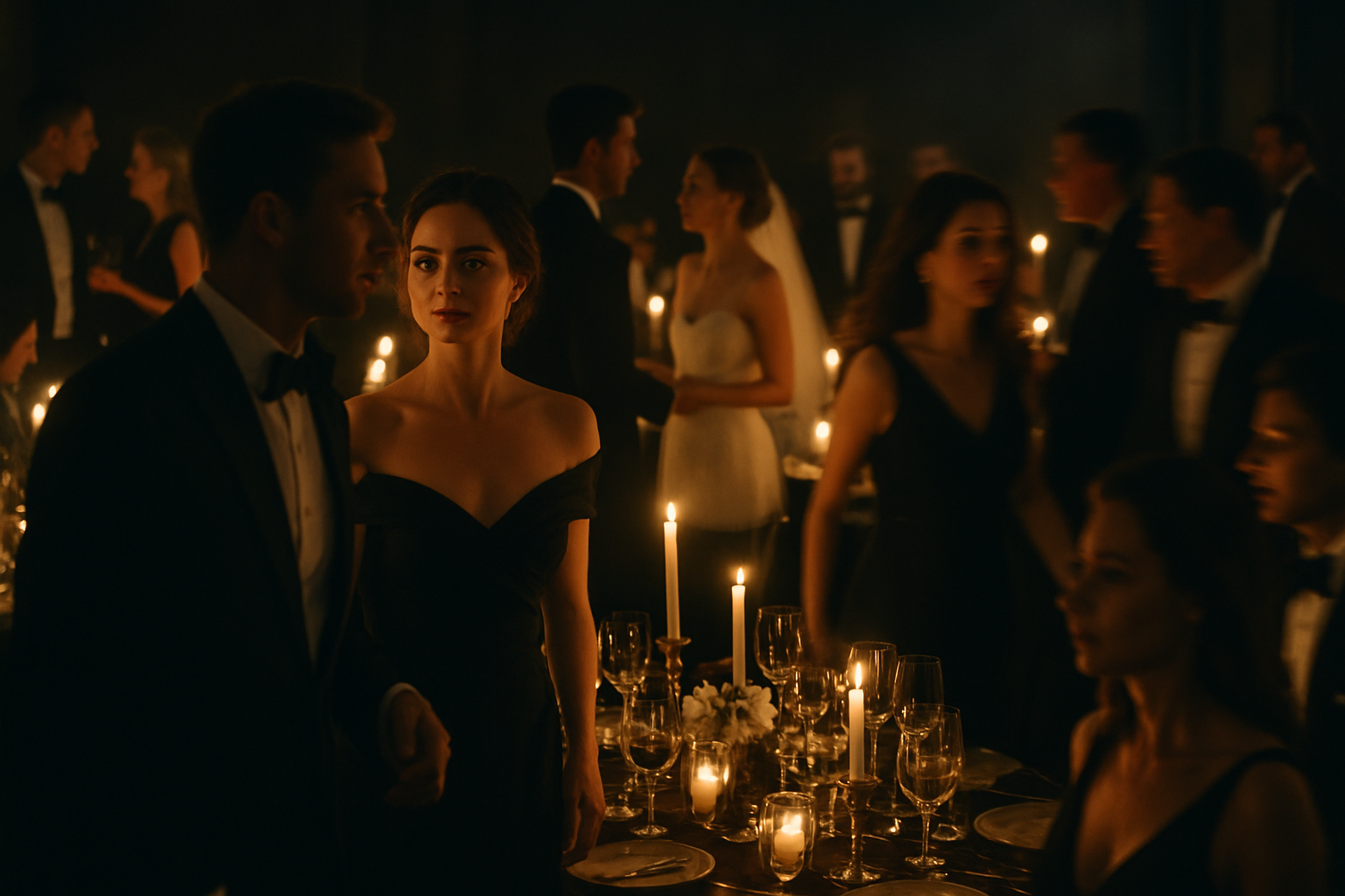 Elegant black-tie reception with candlelight