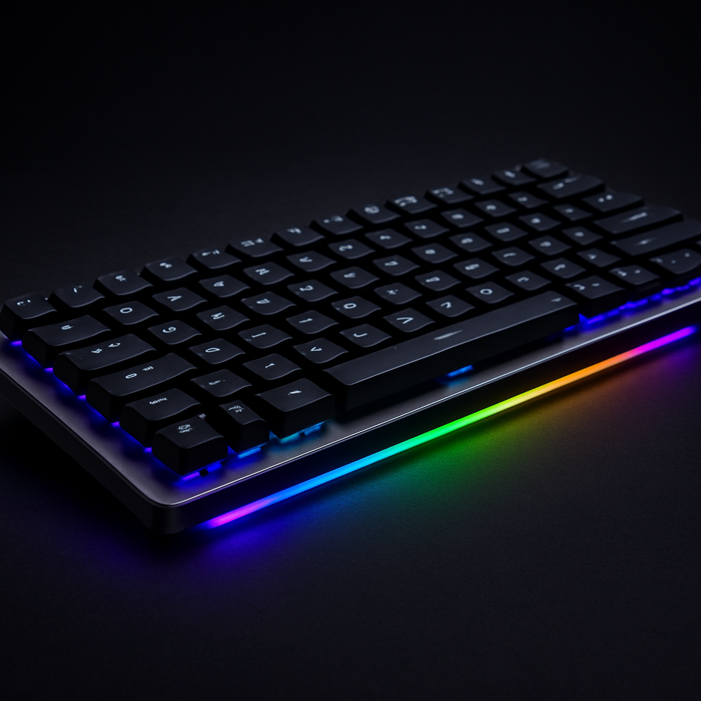 Low-profile mechanical gaming keyboard in gunmetal with rainbow neon underglow