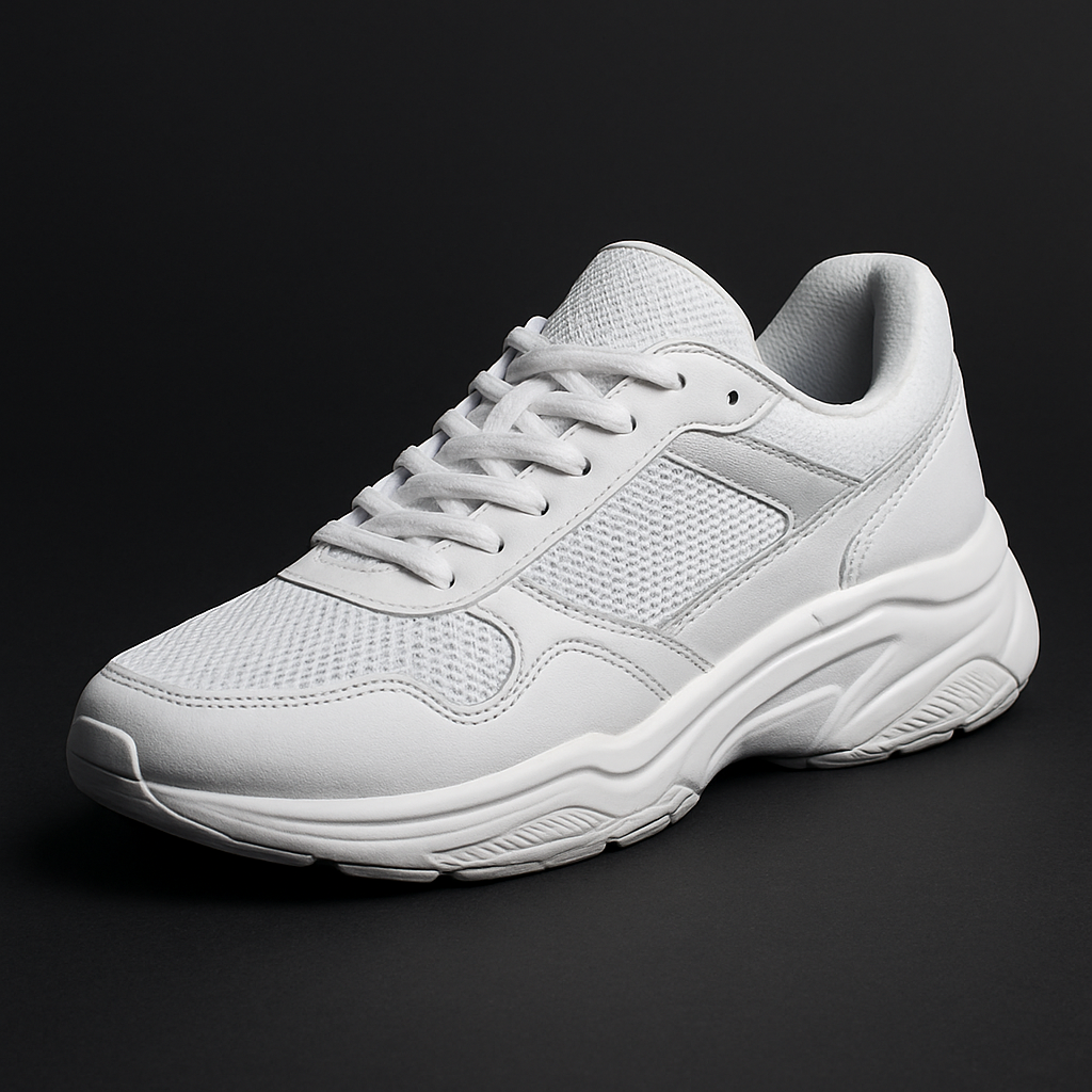 Modern white and gray sneakers with mesh panels and textured soles