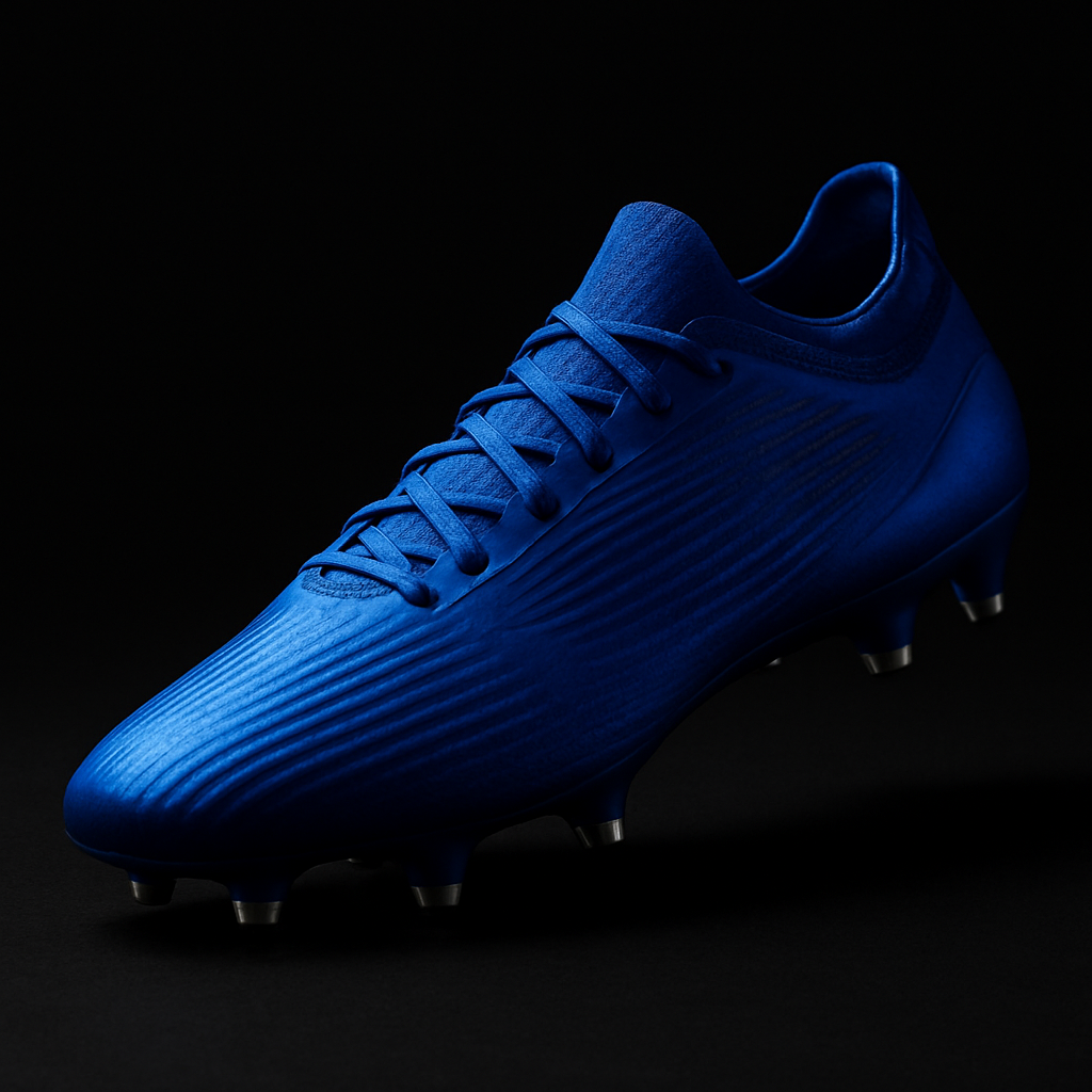 Electric blue soccer shoes with studs and a sleek speed-focused shape