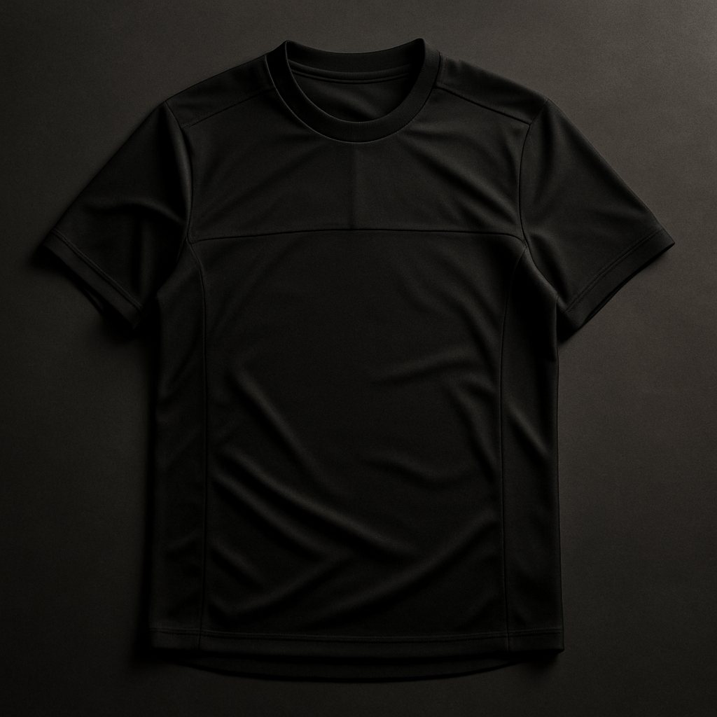 Premium black football jersey with subtle stitched details and matte fabric texture