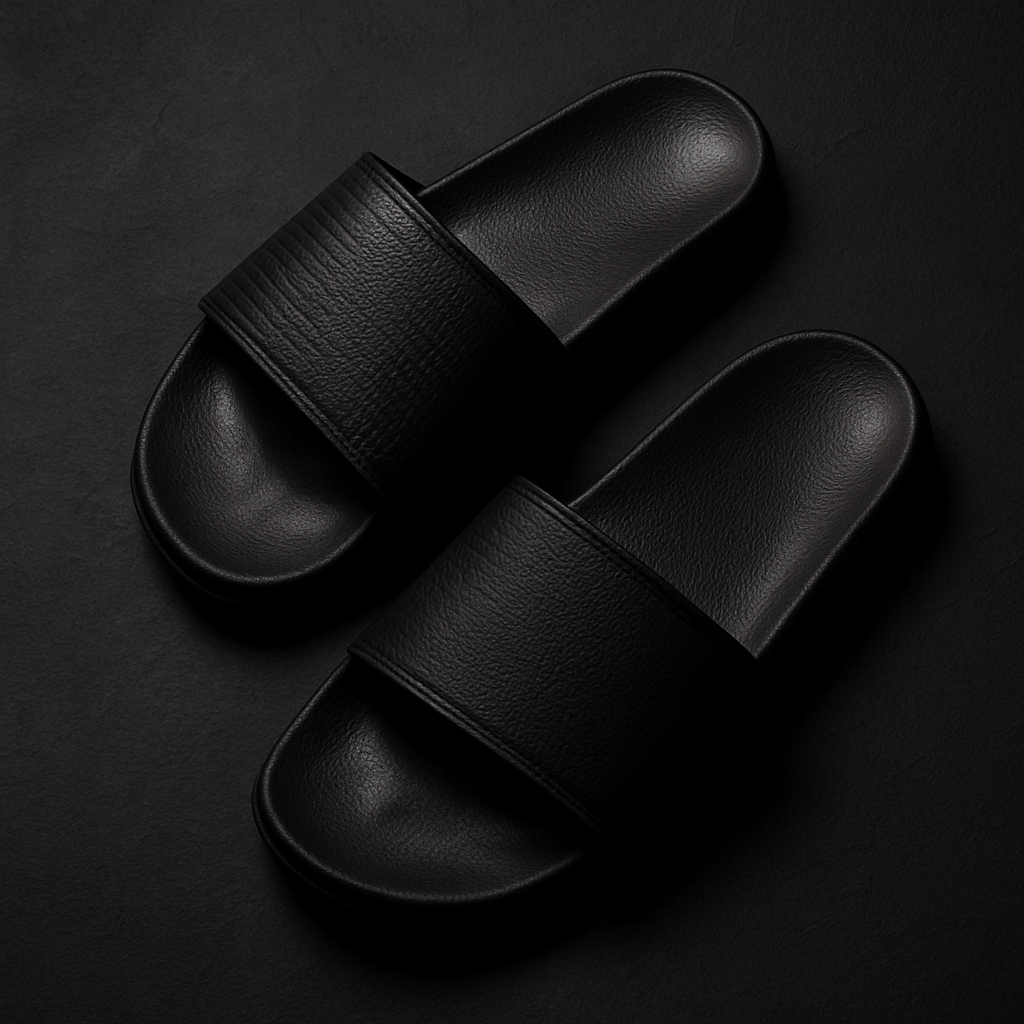 Matte black sport slides with textured straps