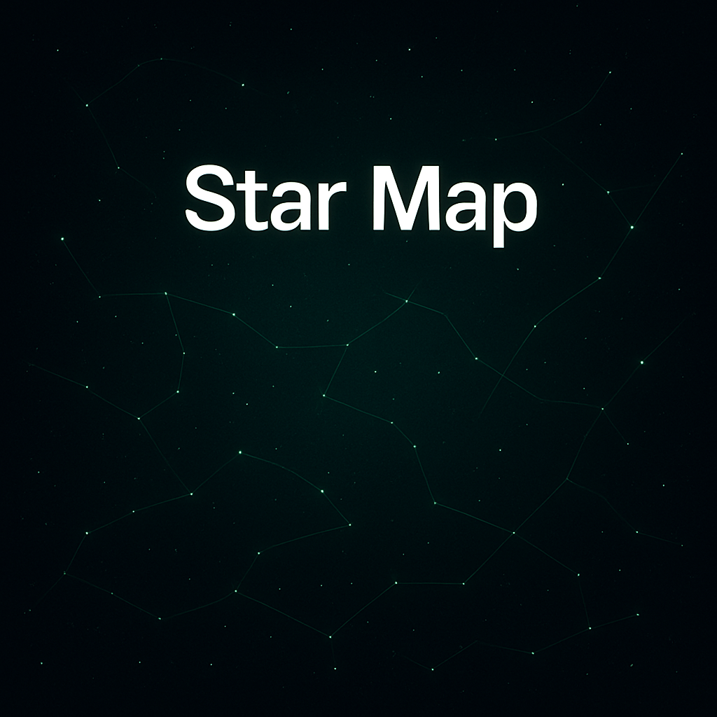 Square album cover featuring a deep green gradient, subtle star map lines, and clean sans-serif title