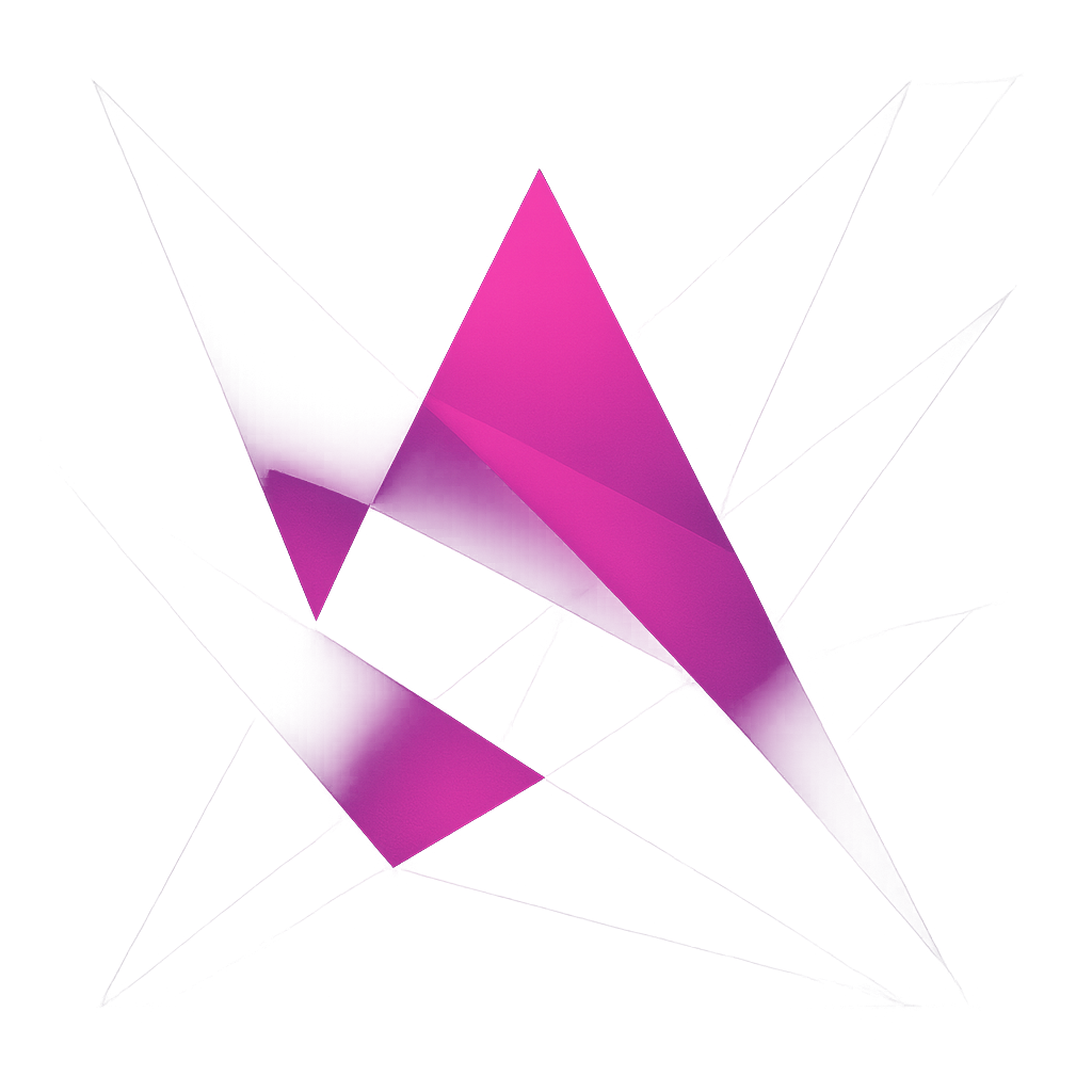 Square album cover with magenta and violet geometric triangles on a black backdrop, futuristic club style