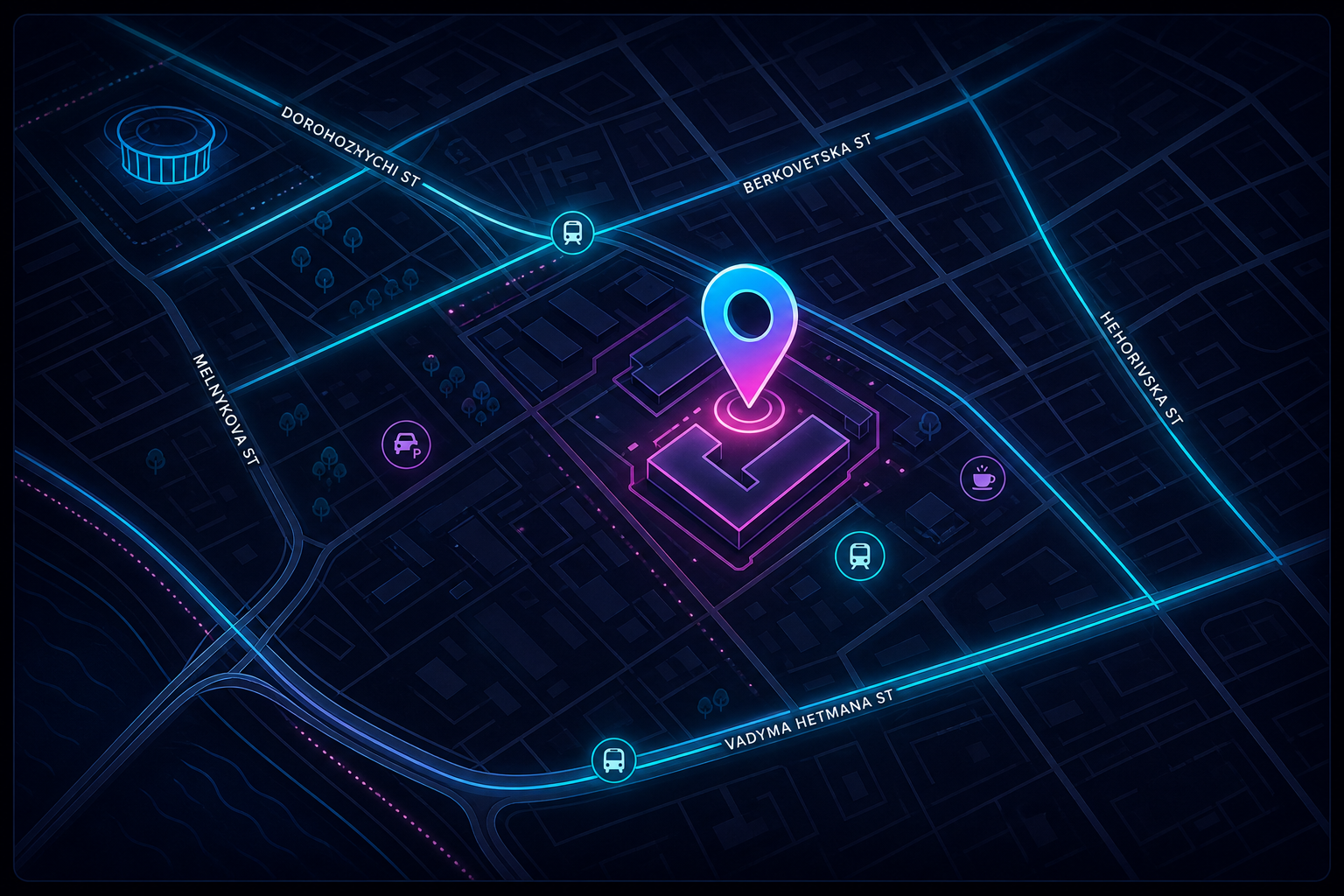 Stylized map placeholder of Unit.City Conference Hall in Kyiv