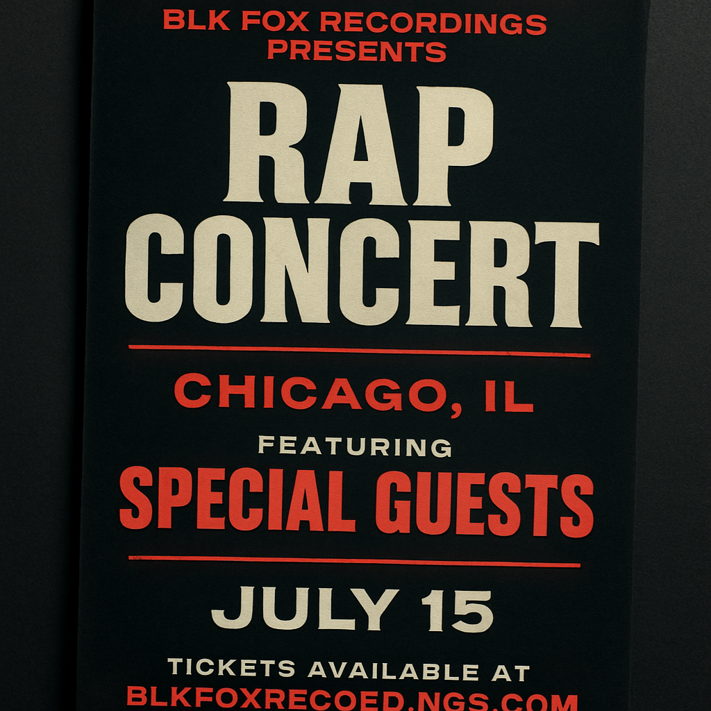 Vertical festival poster with bold typography on dark background, photographed flat with soft shadows