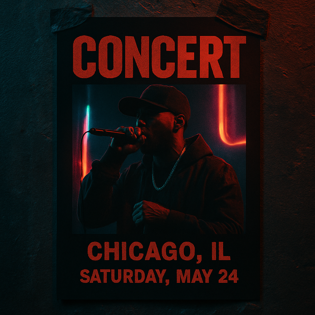 Mockup of a dark concert poster taped to a textured wall, ambient nightlife lighting