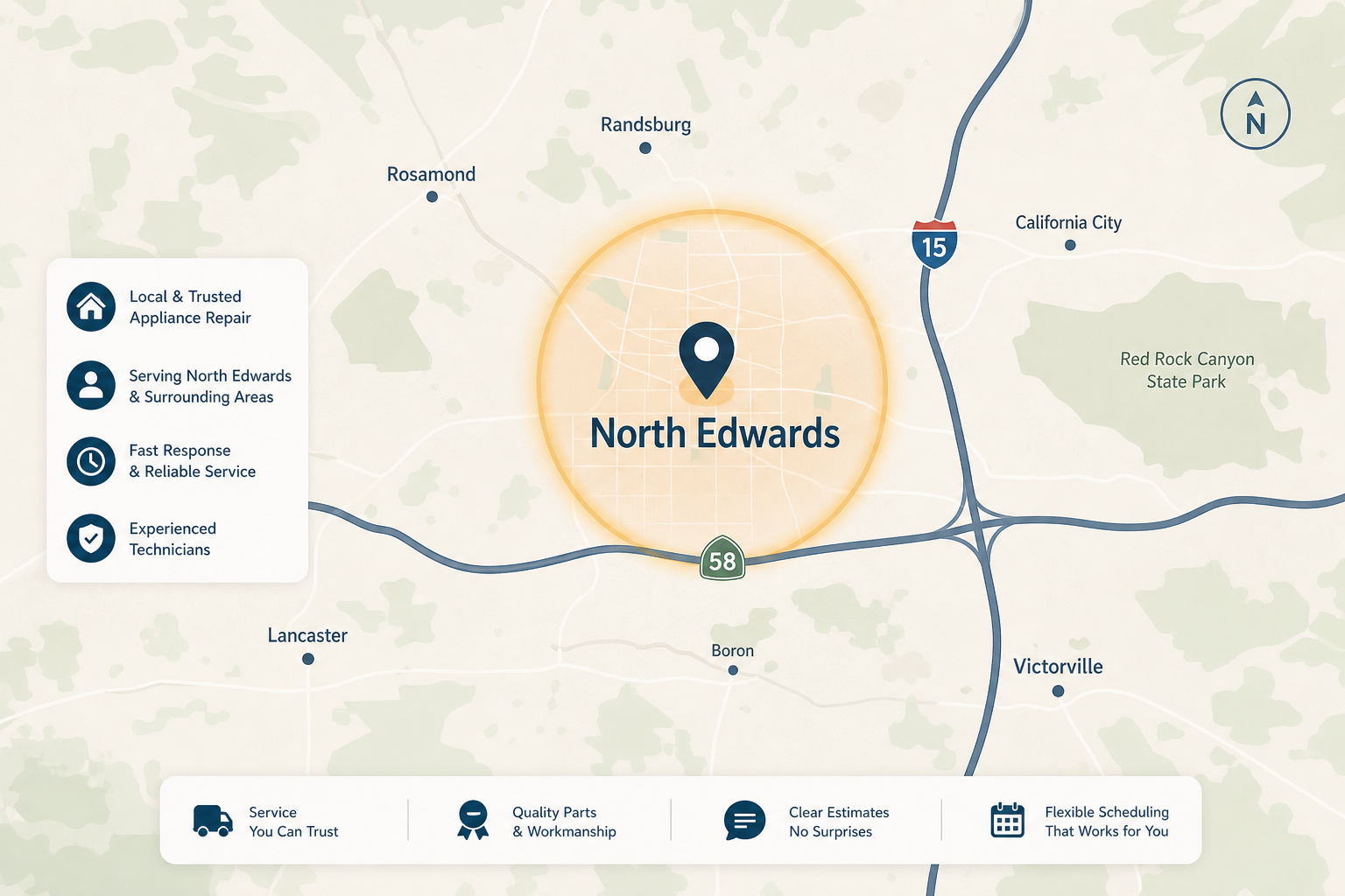 Stylized map placeholder highlighting North Edwards and nearby California service areas
