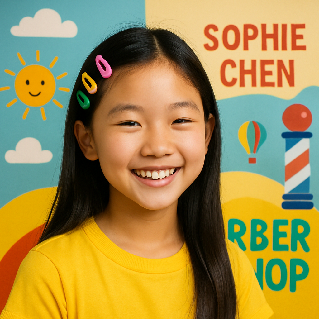 Sophie Chen, with bright barrettes in her hair and a friendly grin