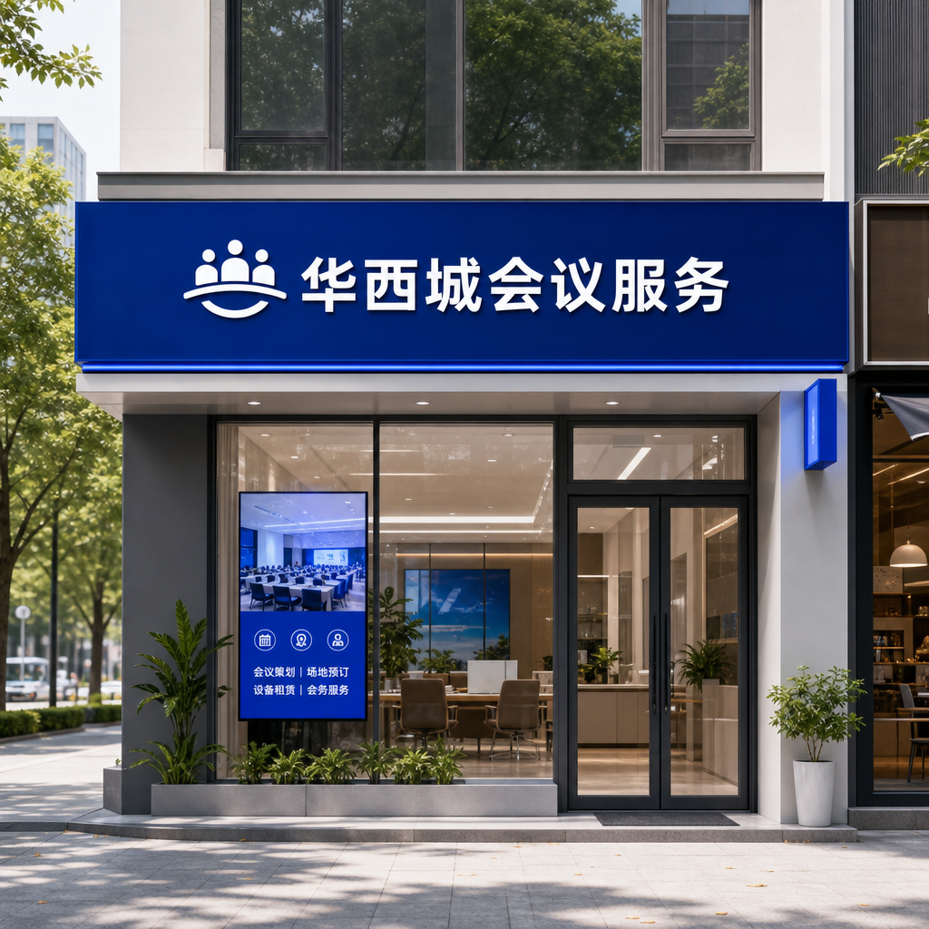 华熙城市会务服务门店缩略图，深蓝色门头与玻璃外立面