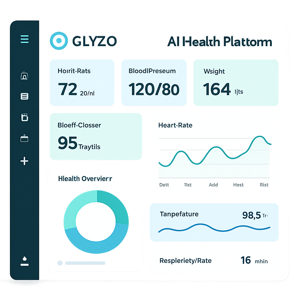 Glyzo logo and AI health dashboard