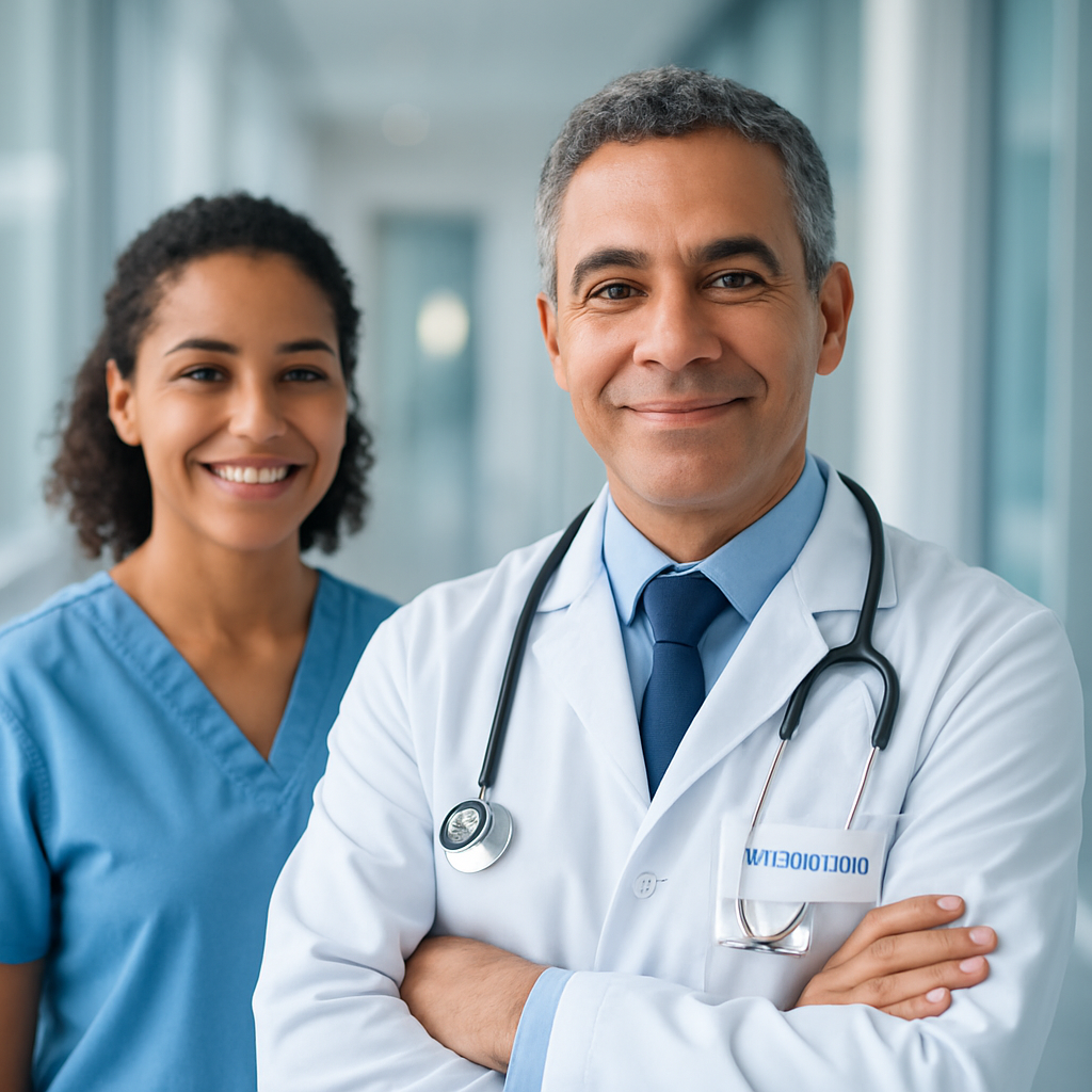 Equipe médica neurologista em ambiente hospitalar moderno