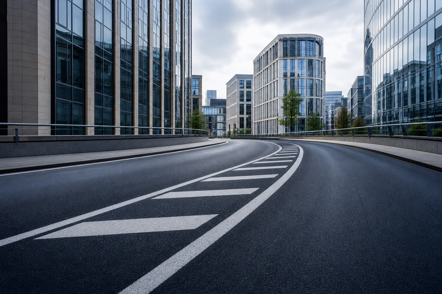 Symbolic directional road lines in a refined urban setting with muted navy-grey tones and no text