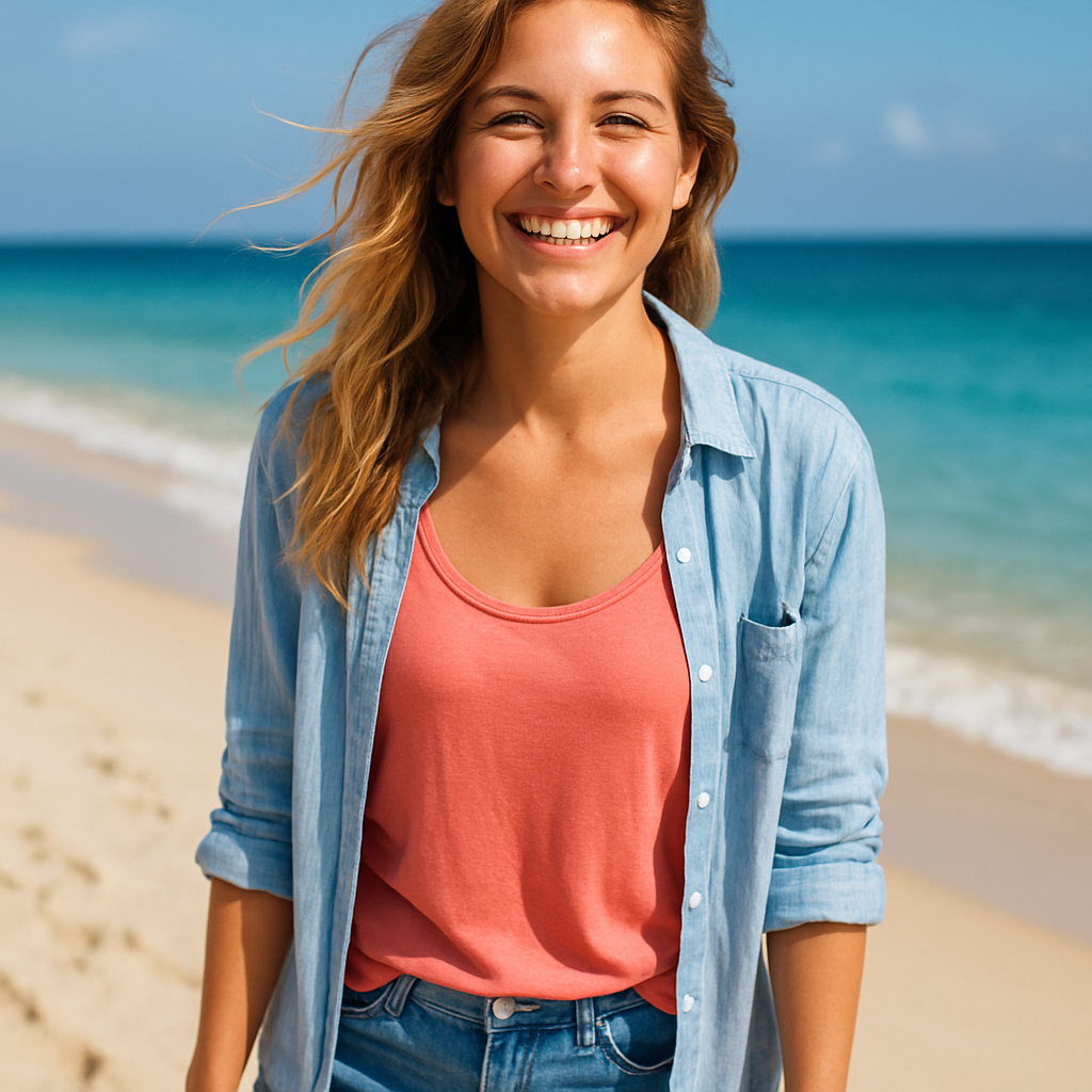 Anna smiling at the beach