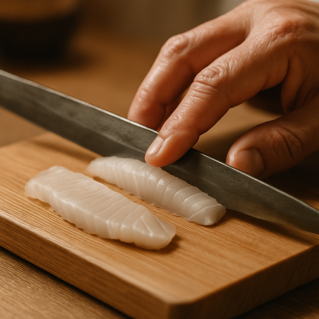 包丁仕事と魚の艶を捉えた準備風景のディテール