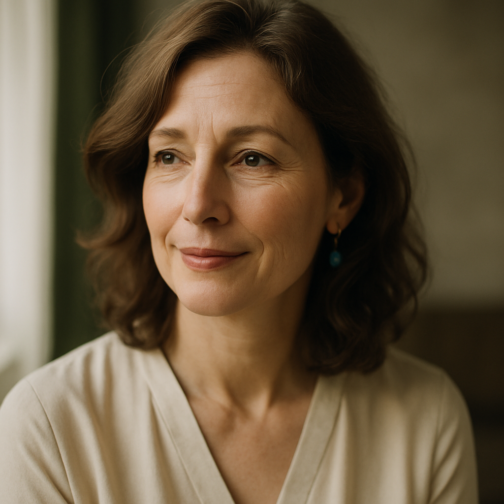 Warm candid portrait of Adele M. with a soft smile