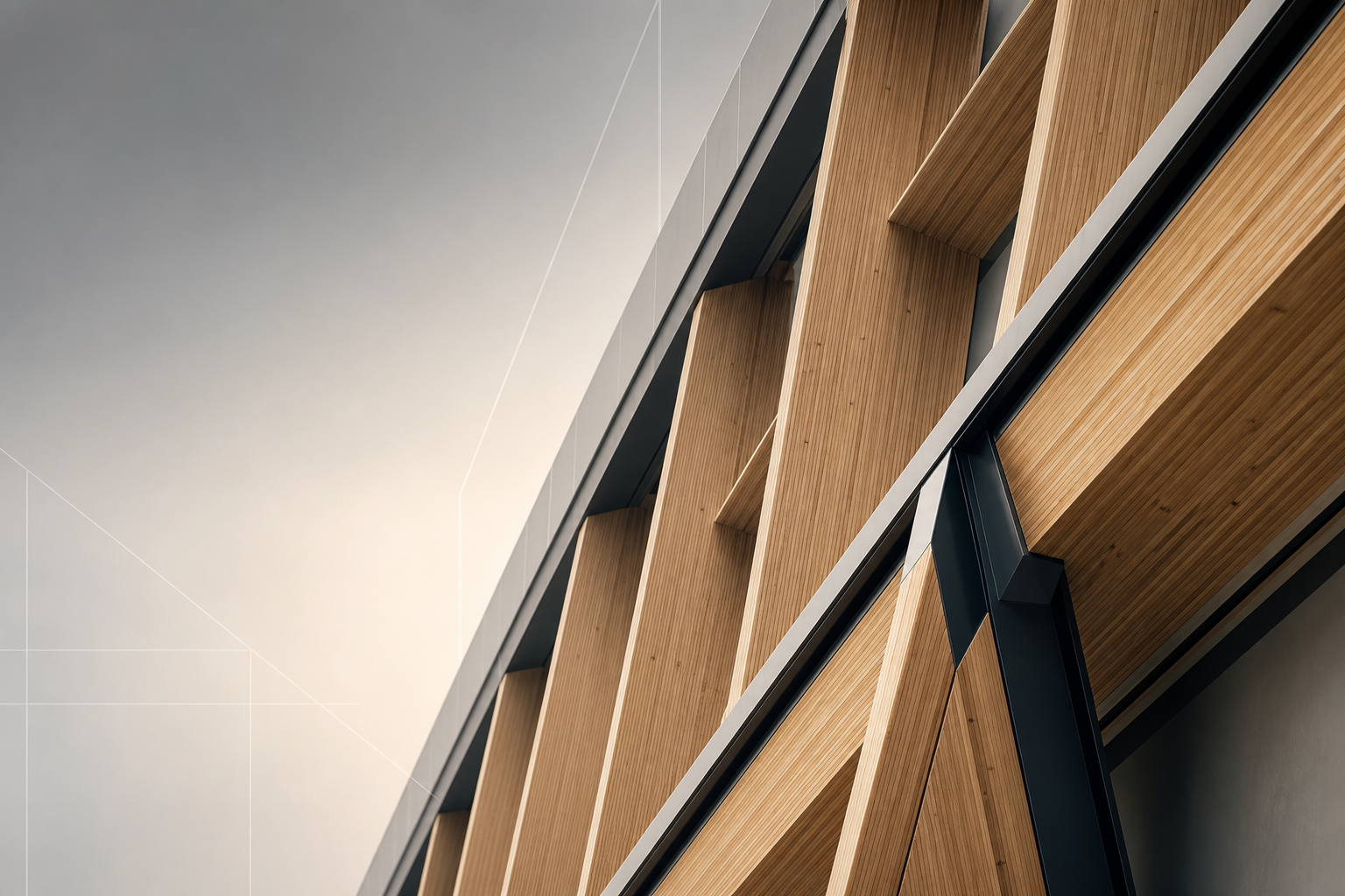 Abstract premium composition of engineered bamboo structure and architectural framing