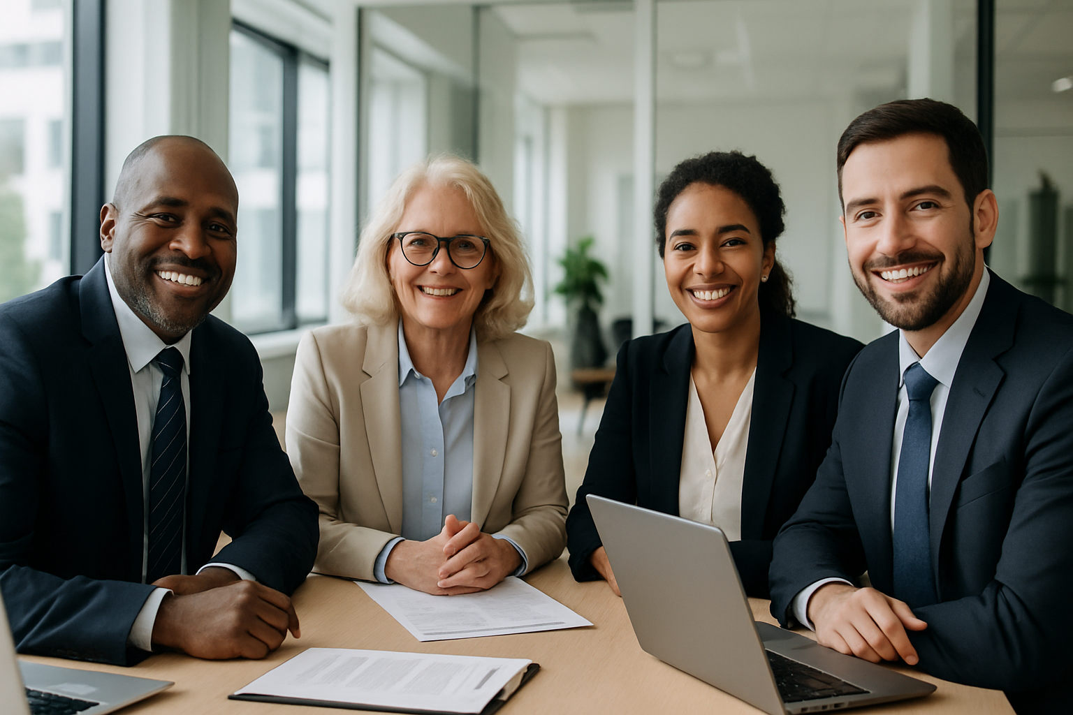 Professional business meeting with diverse team partners, conveying reliability and trust