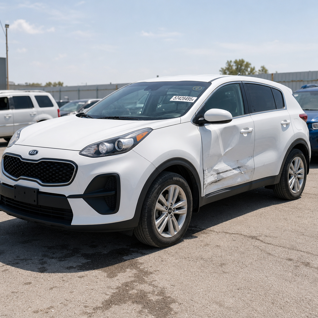 Ağ Kia Sportage 2020, qapı zədəsi