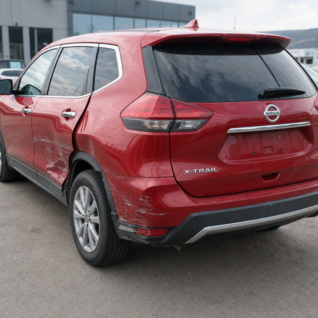 Qırmızı Nissan X-Trail 2016, arxa qapı zədəsi