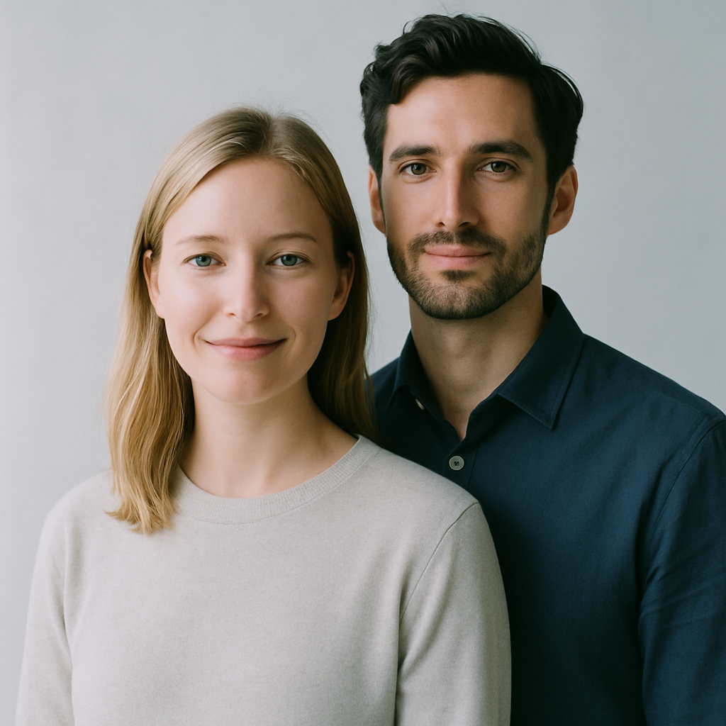Portrait of Elín and Marcus, a couple in their early thirties, photographed in soft natural light