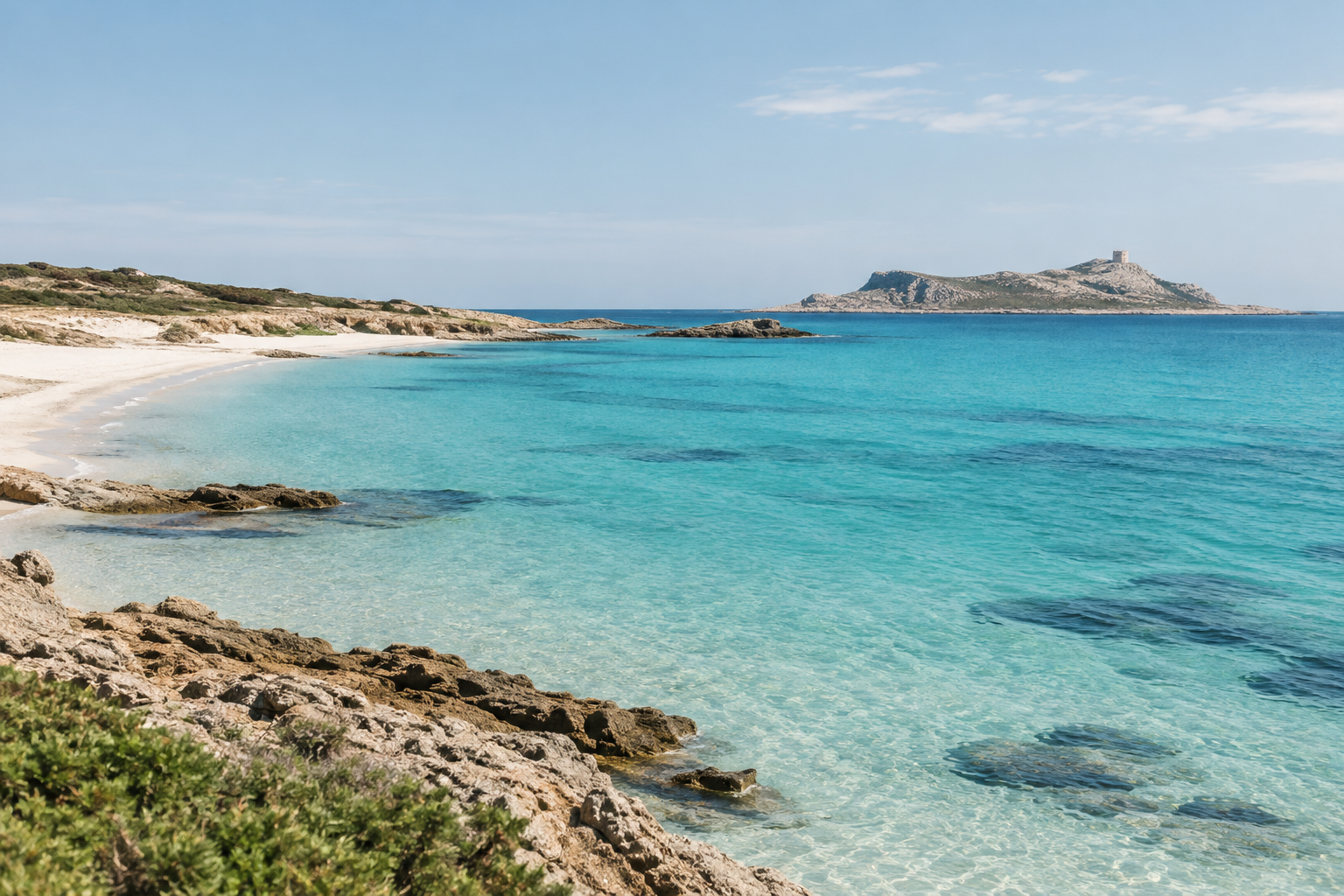 Coastal view of Stintino with turquoise water and Mediterranean shoreline
