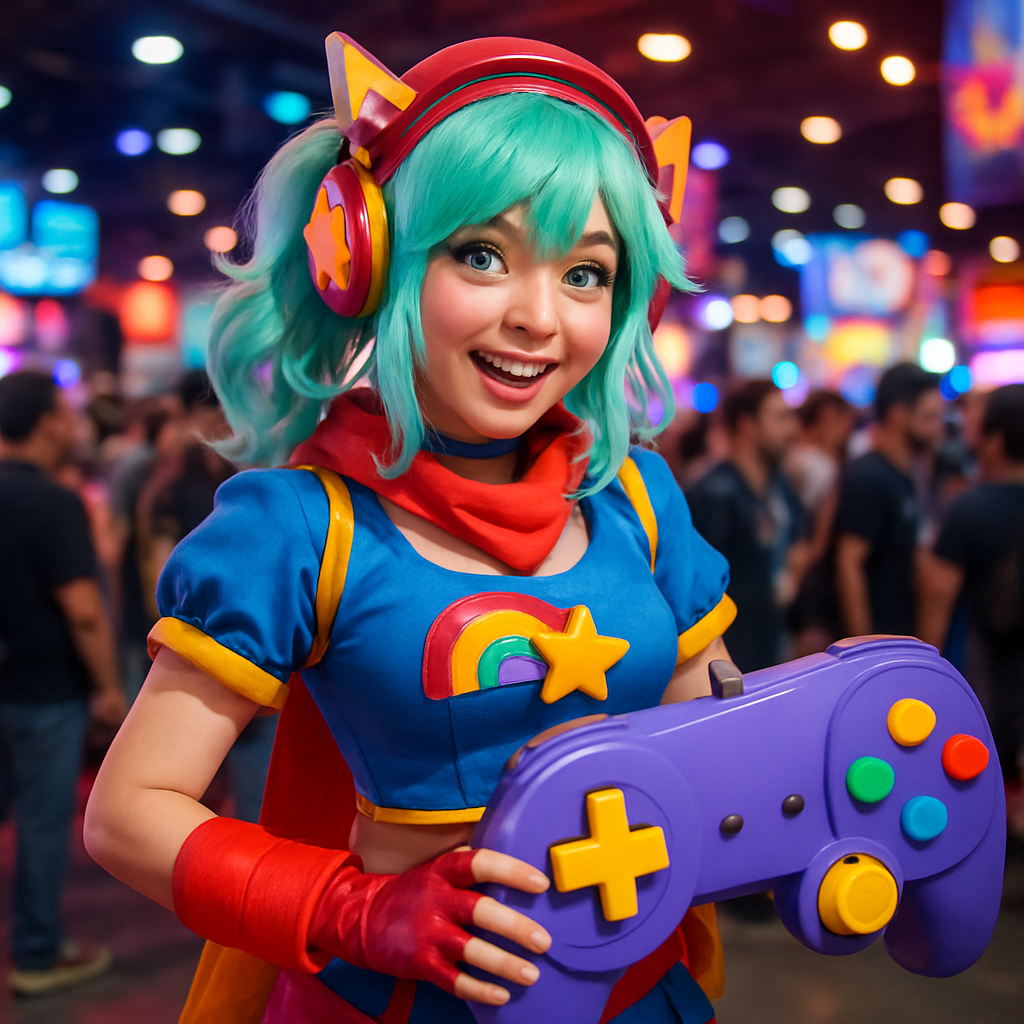 Cosplayer in gaming costume at event