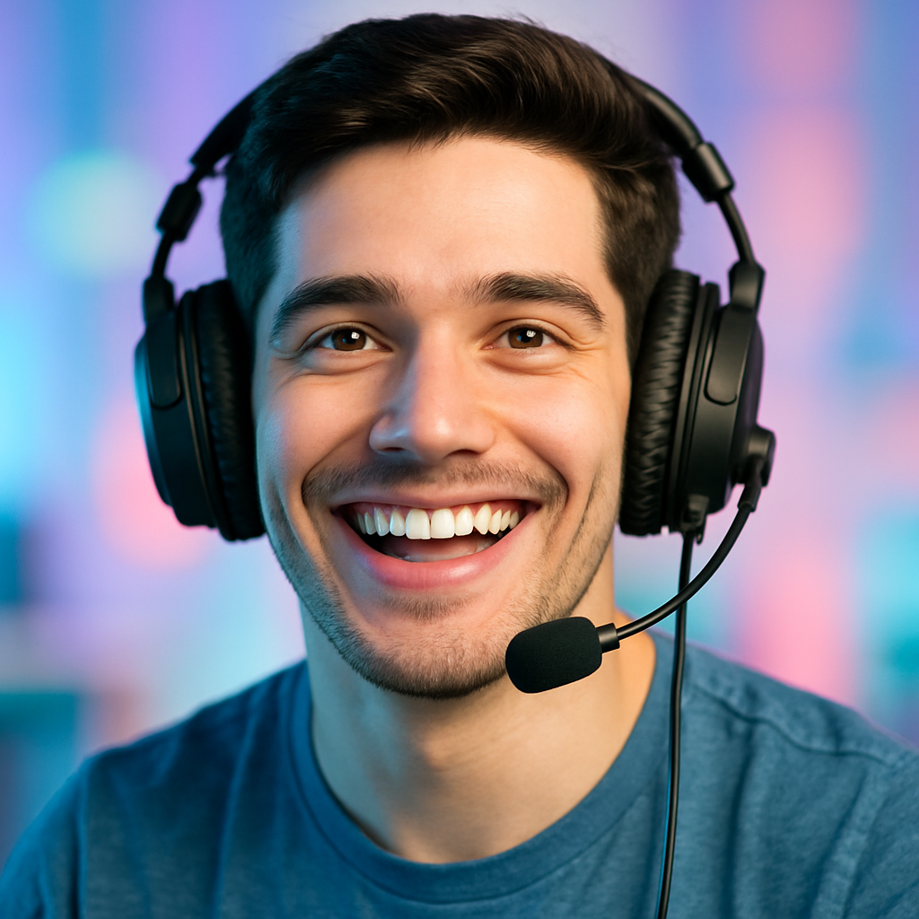 Smiling young man in a gaming headset