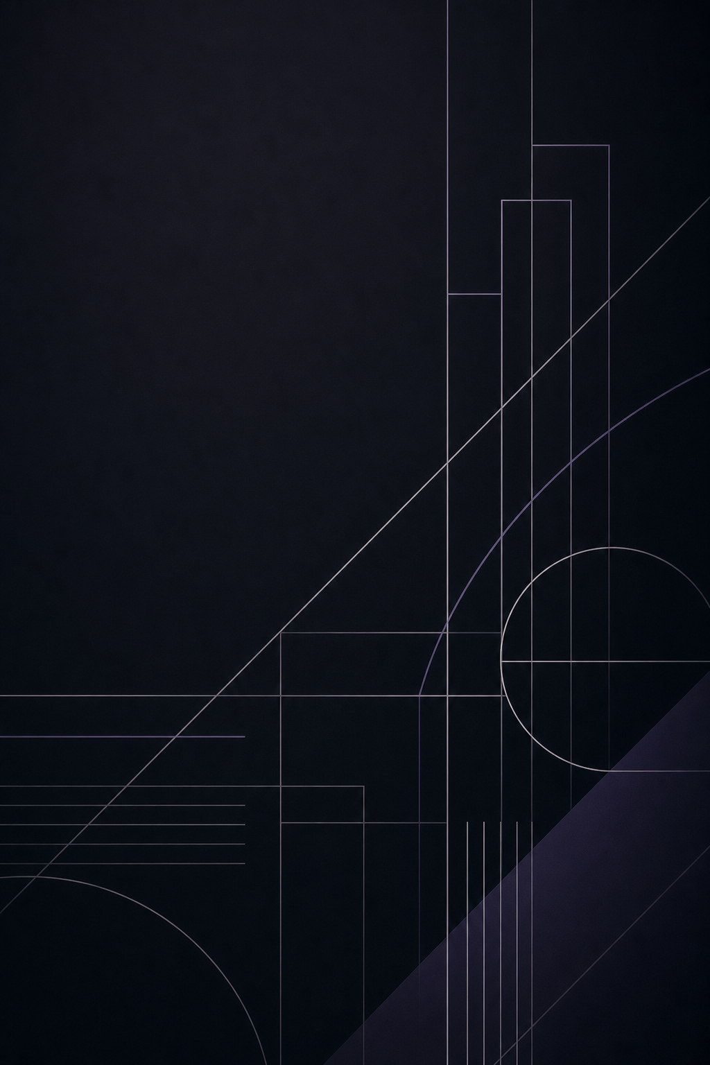 Refined geometric line-art composition with structured forms and balanced spacing on a deep neutral field