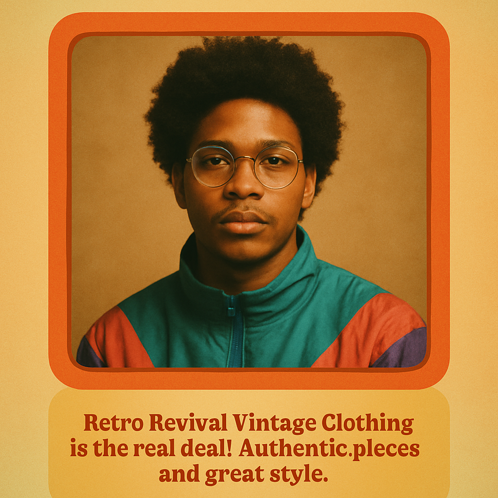 Young Black man with afro and gold-rimmed glasses in a retro windbreaker