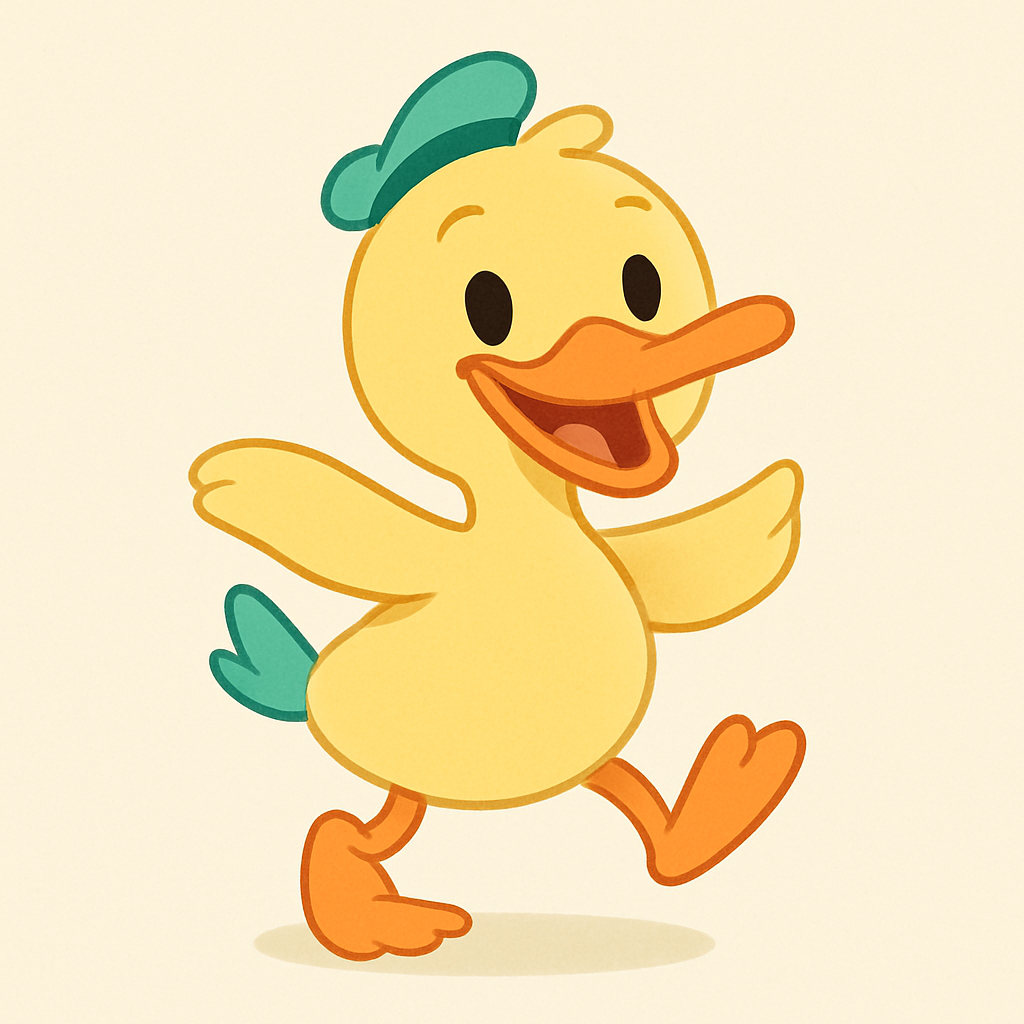 Animiert wirkende, fröhliche Ente im GIF-Stil