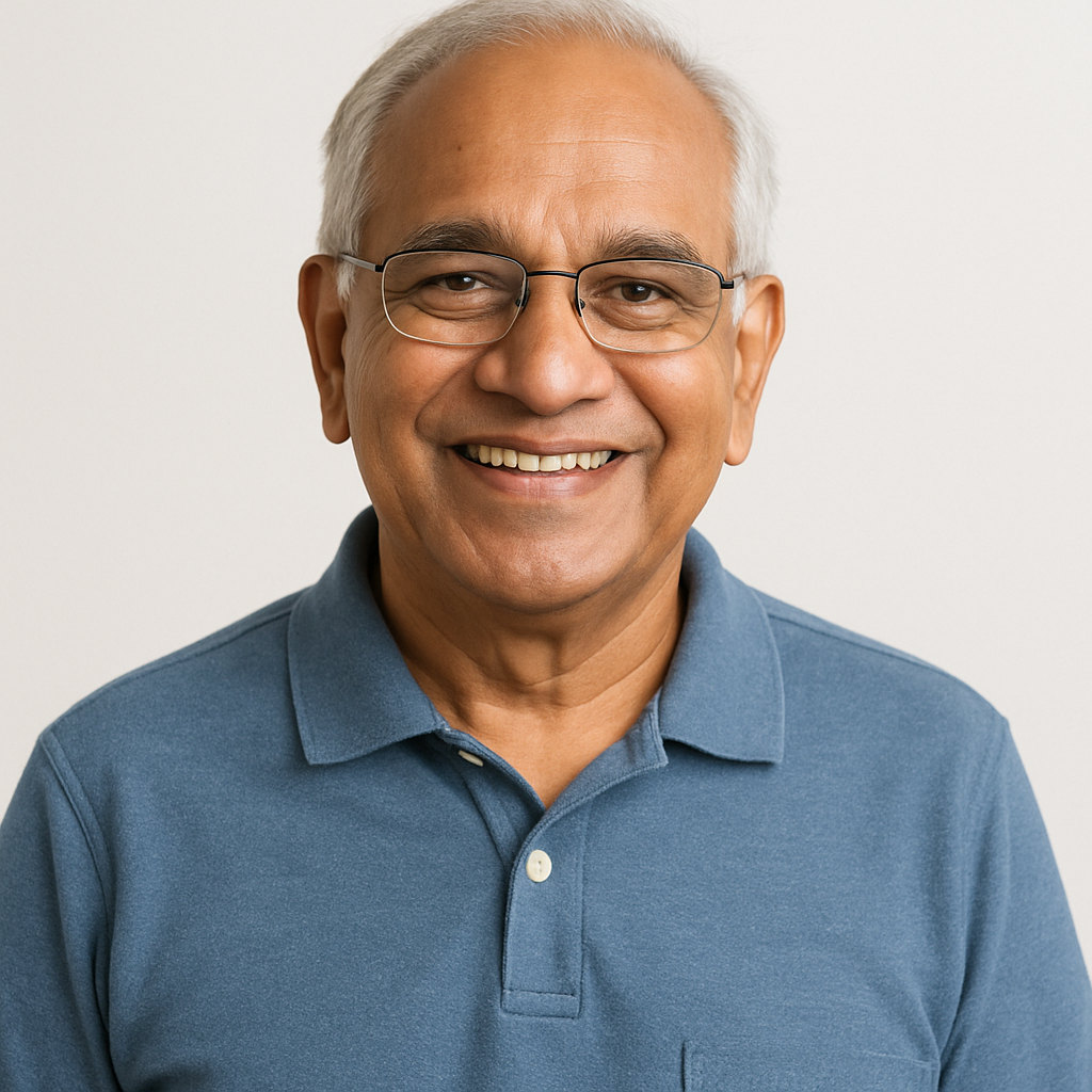 Smiling senior male customer