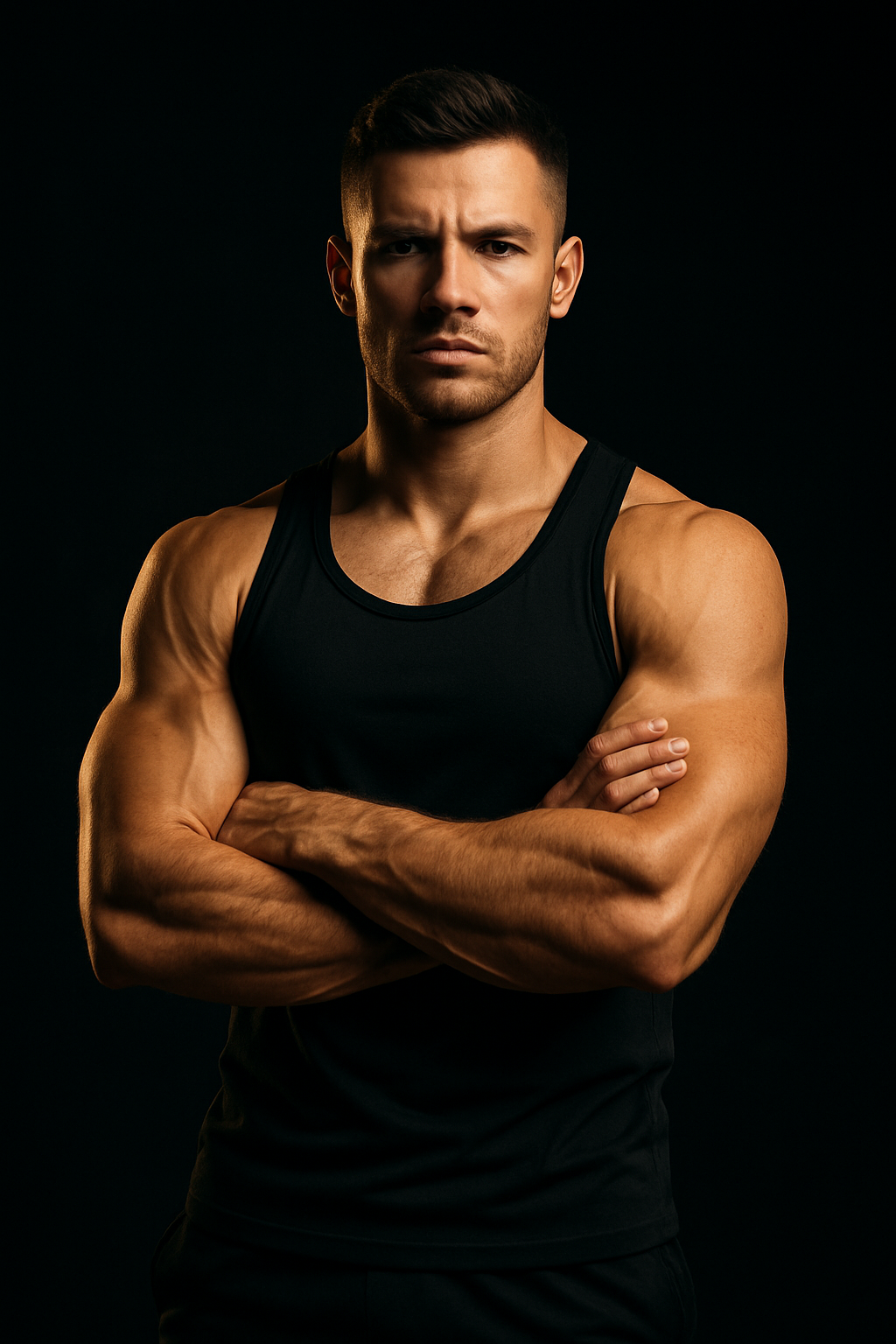 Coach Maksym Hrytsenko in an athletic pose demonstrating strength and fitness