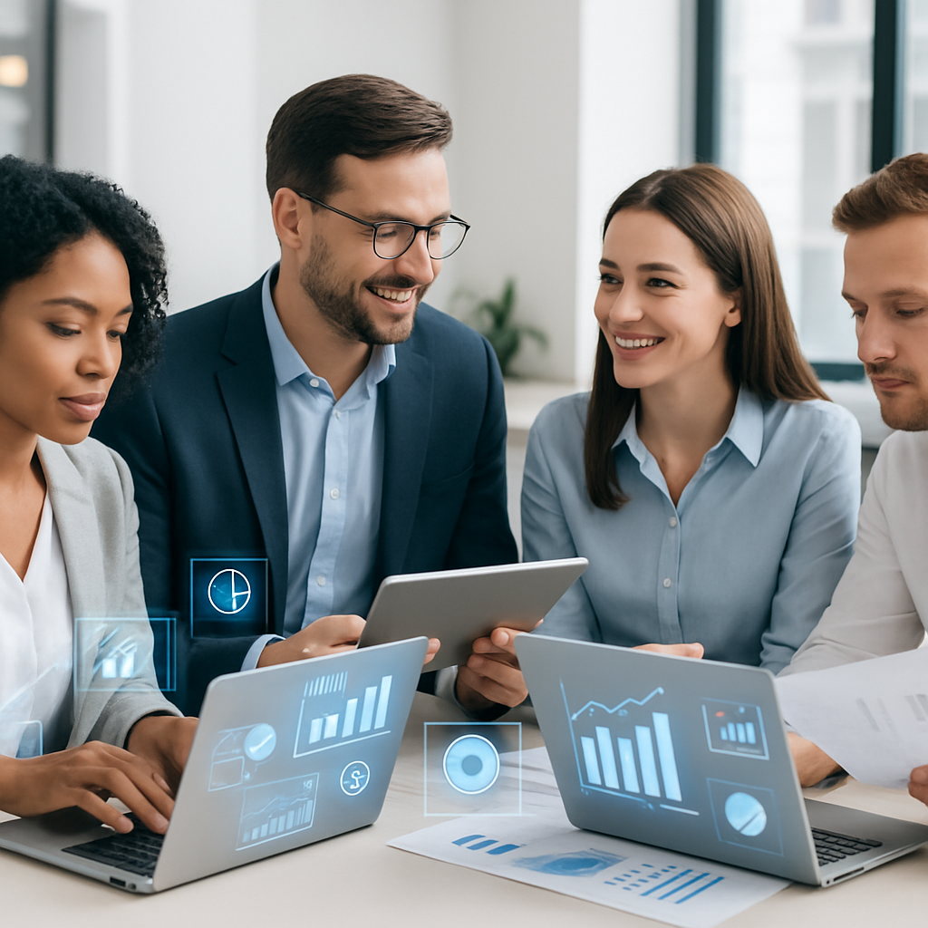 Modern business office with digital technology and teamwork