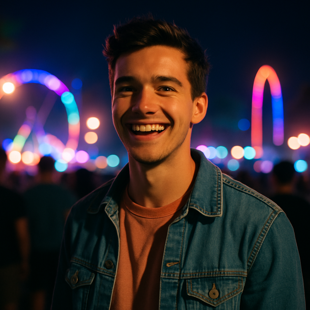 Alex smiling at an outdoor concert