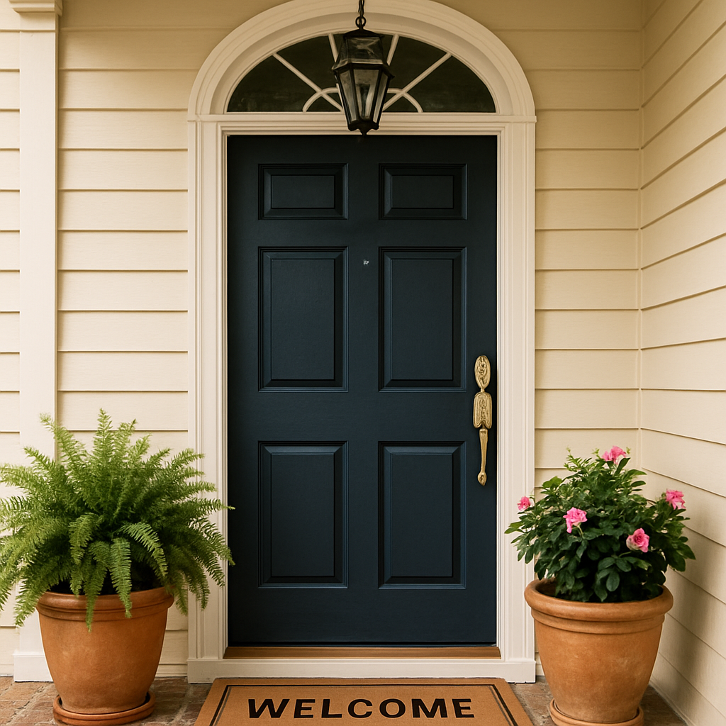 Welcoming front doorway of a well-kept rental property