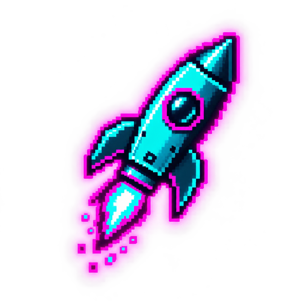 Neon pixel rocket icon
