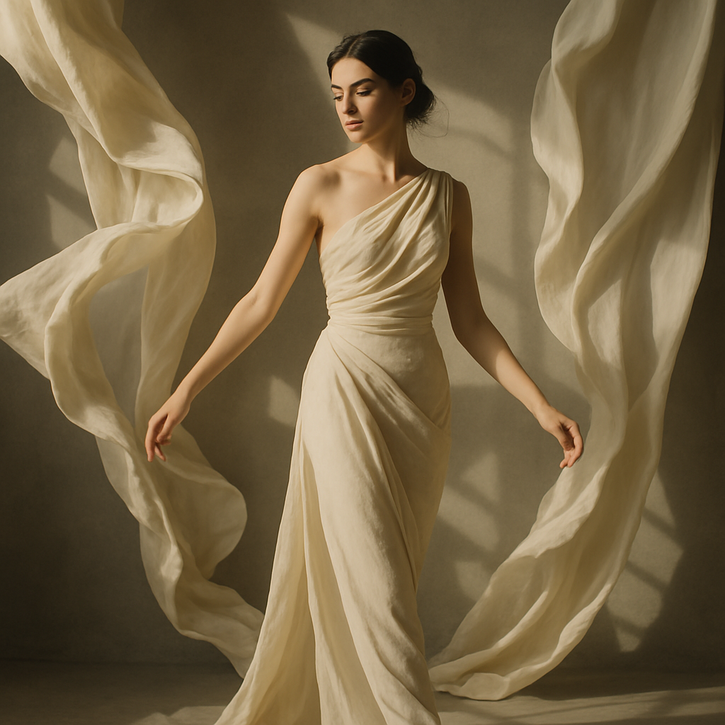 Fashion editorials with flowing fabric and shadow play