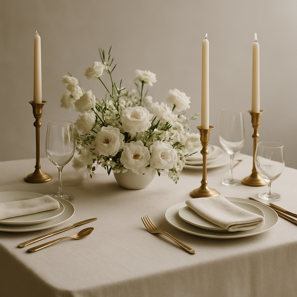 Elegant wedding tablescape with candles and florals
