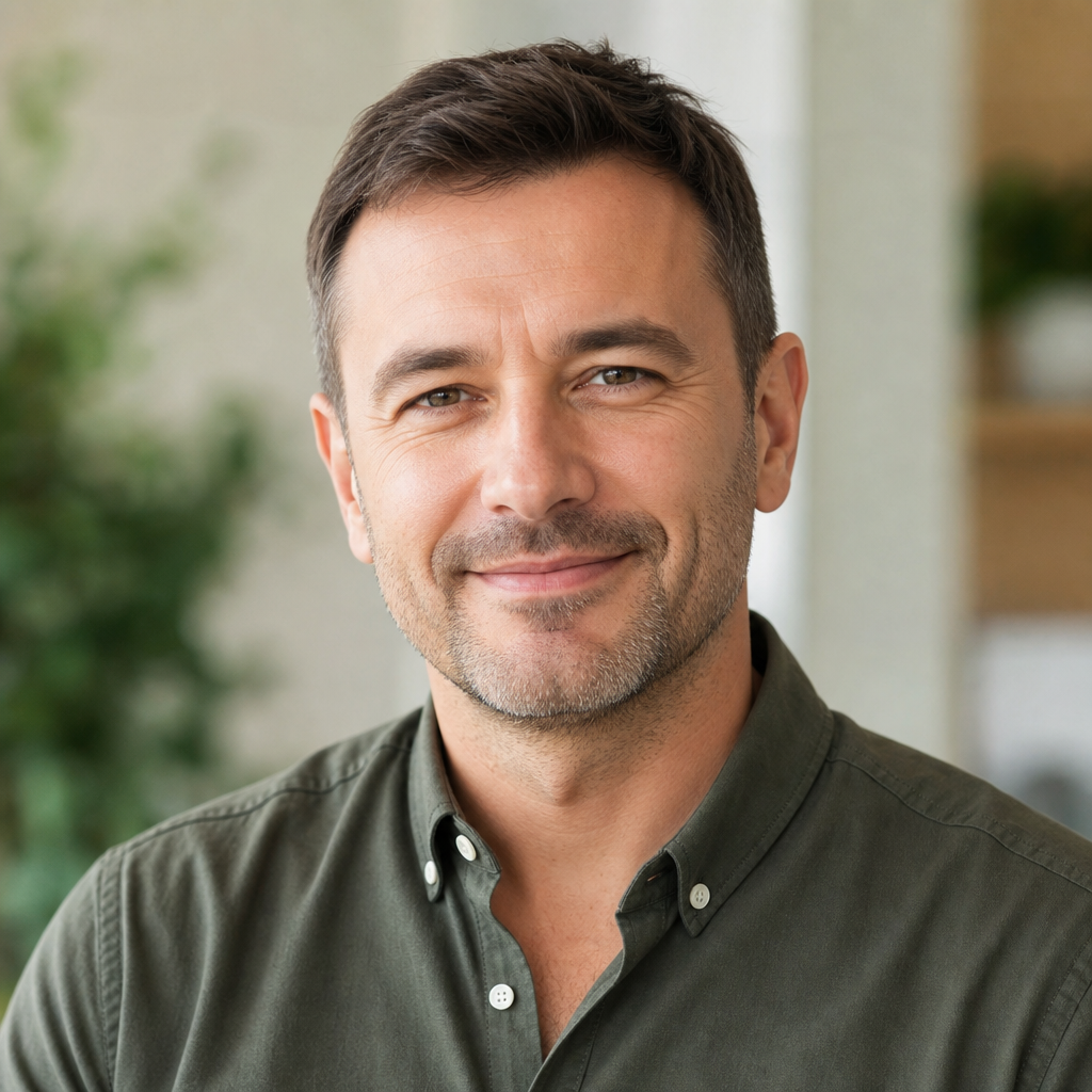 Portrait of Andriy Kovalenko, a middle-aged man with short dark hair and a friendly smile