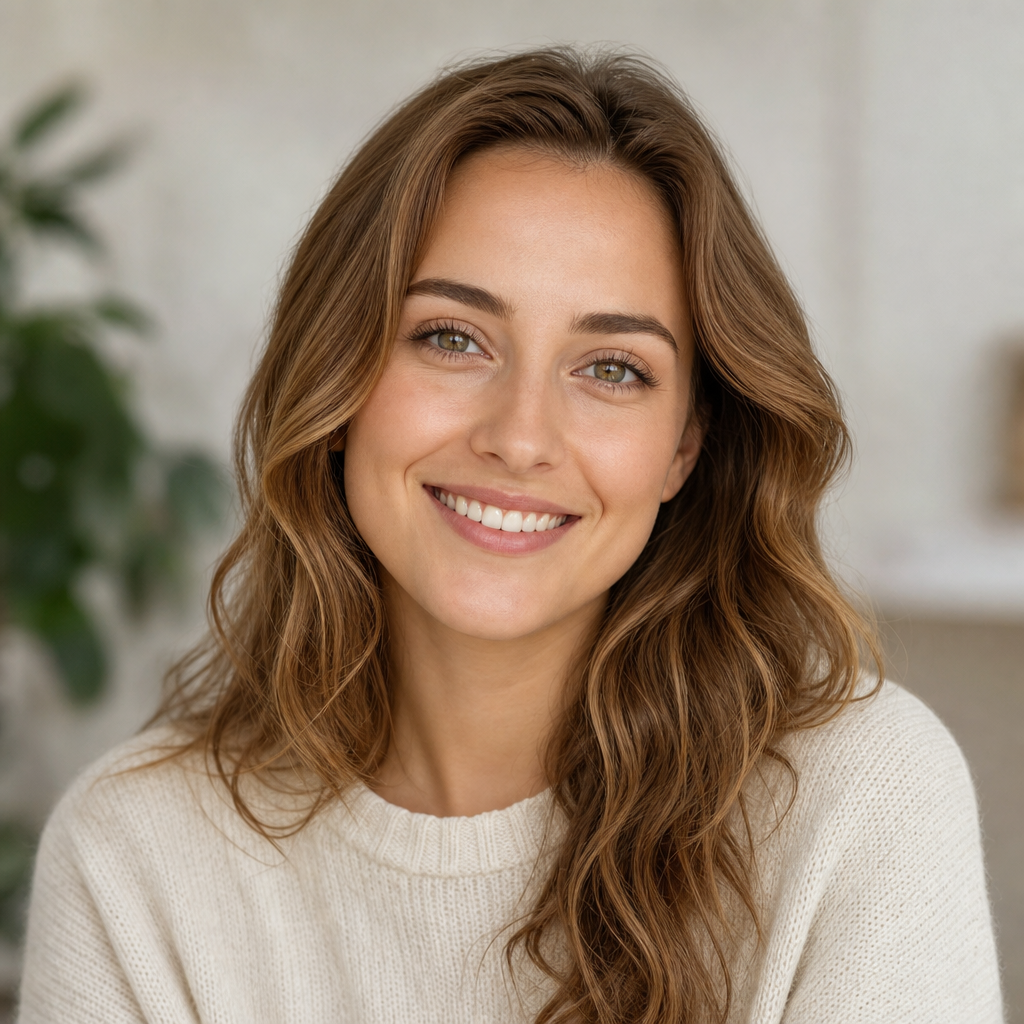 Portrait of Kateryna Shevchenko, a smiling young woman with light brown hair
