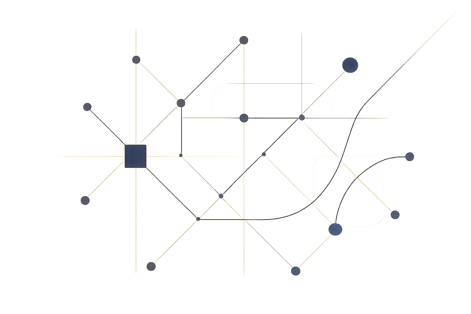 Refined abstract data network with lines, nodes, and directional pathways in a professional editorial style
