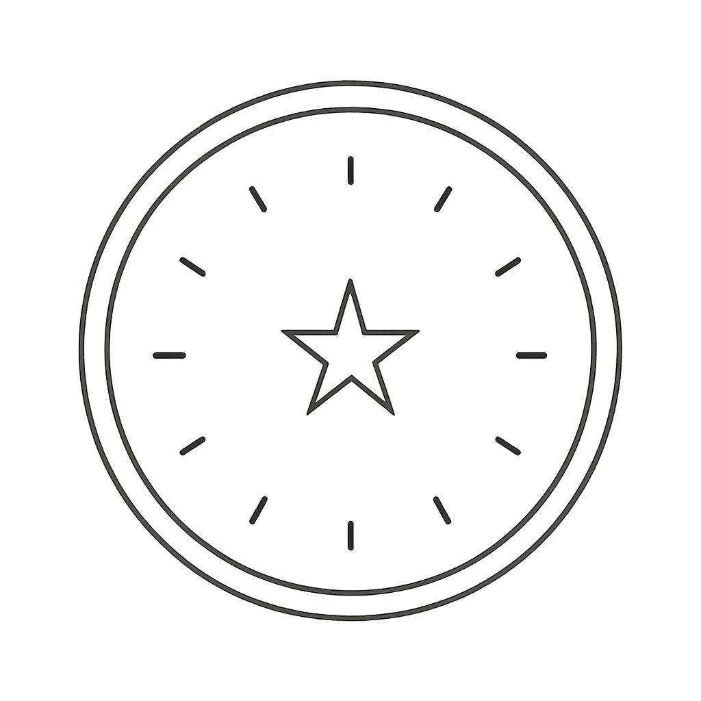 Minimal circular crest emblem with thin lines and a subtle inner star