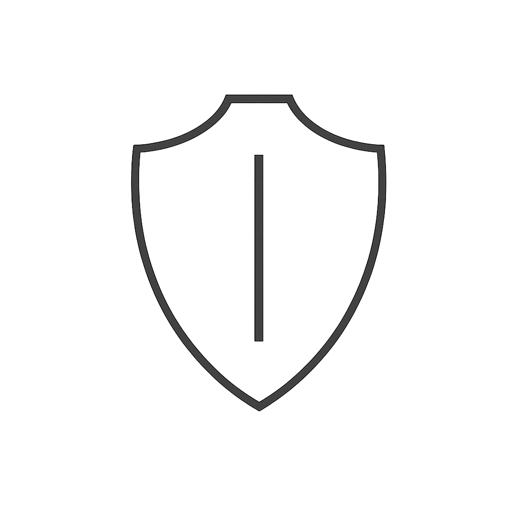 Slim monoline shield icon with a centered vertical line and notch