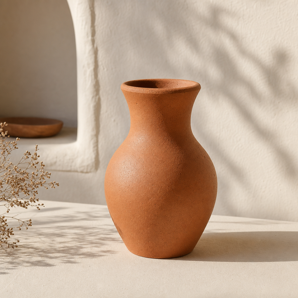 Terracotta Vase with a softly curved silhouette and matte earthy finish