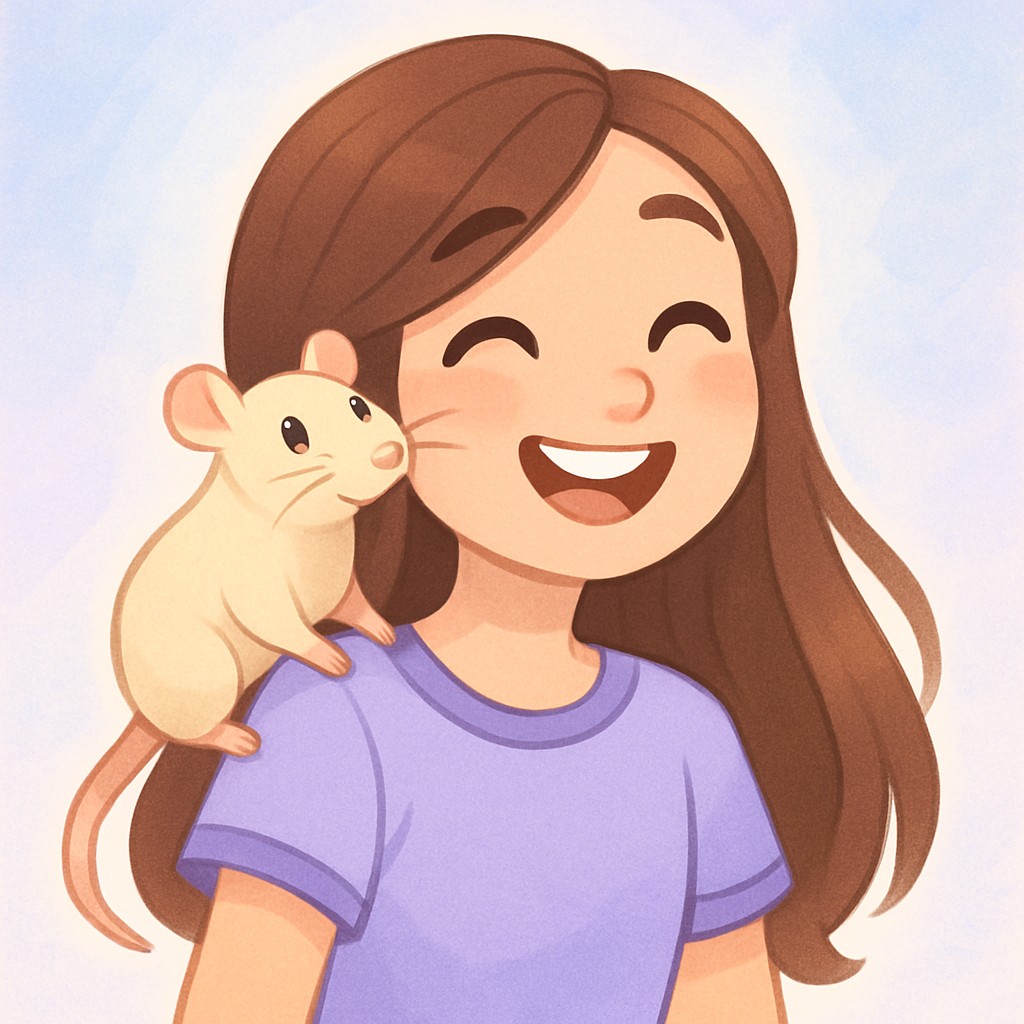Teen girl with a cream-colored fancy rat on her shoulder