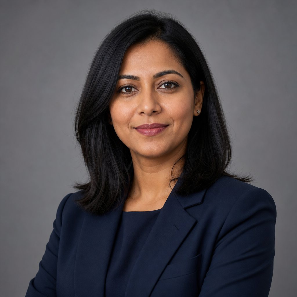 Portrait of a confident innovation director in a navy blazer