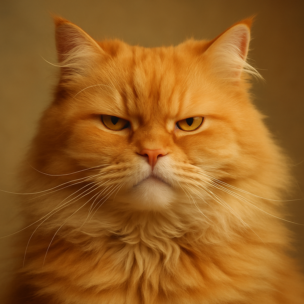 Fluffy ginger cat with an unimpressed stare