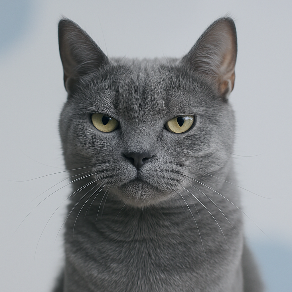Judgmental gray cat with a tilted head
